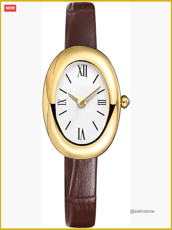 Elegant 24mm Oval Dial Bangle Watch - Quartz Wristwatch with Leather Band main image 4